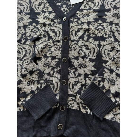 New York & Company Black Gold Floral V-Neck Cardigan Button up Size XS - Picture 3 of 13